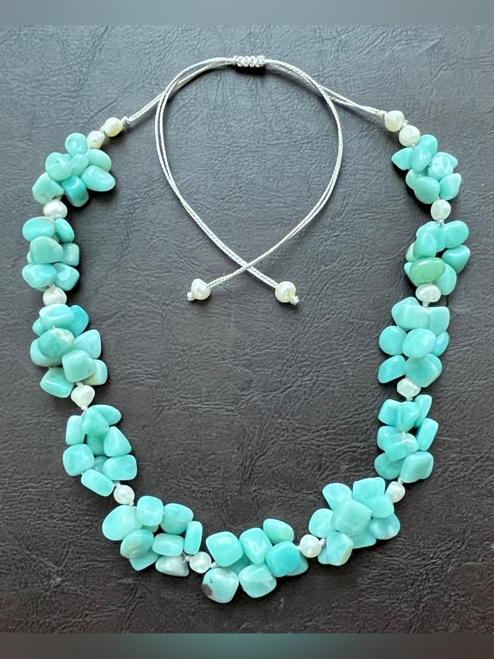 Vintage Larimar Freshwater Pearl Statement Necklace Adjustable 140g - Picture 2 of 8